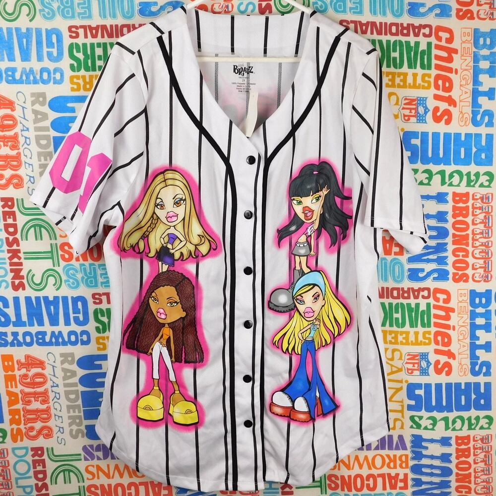 Bratz Dolls Graphic Baseball Jersey Size 2XL New With Tags Double Sided Striped